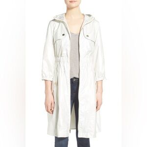 Eliza J Hooded Long Parka Windbreaker Jacket White/Pearl Size XL